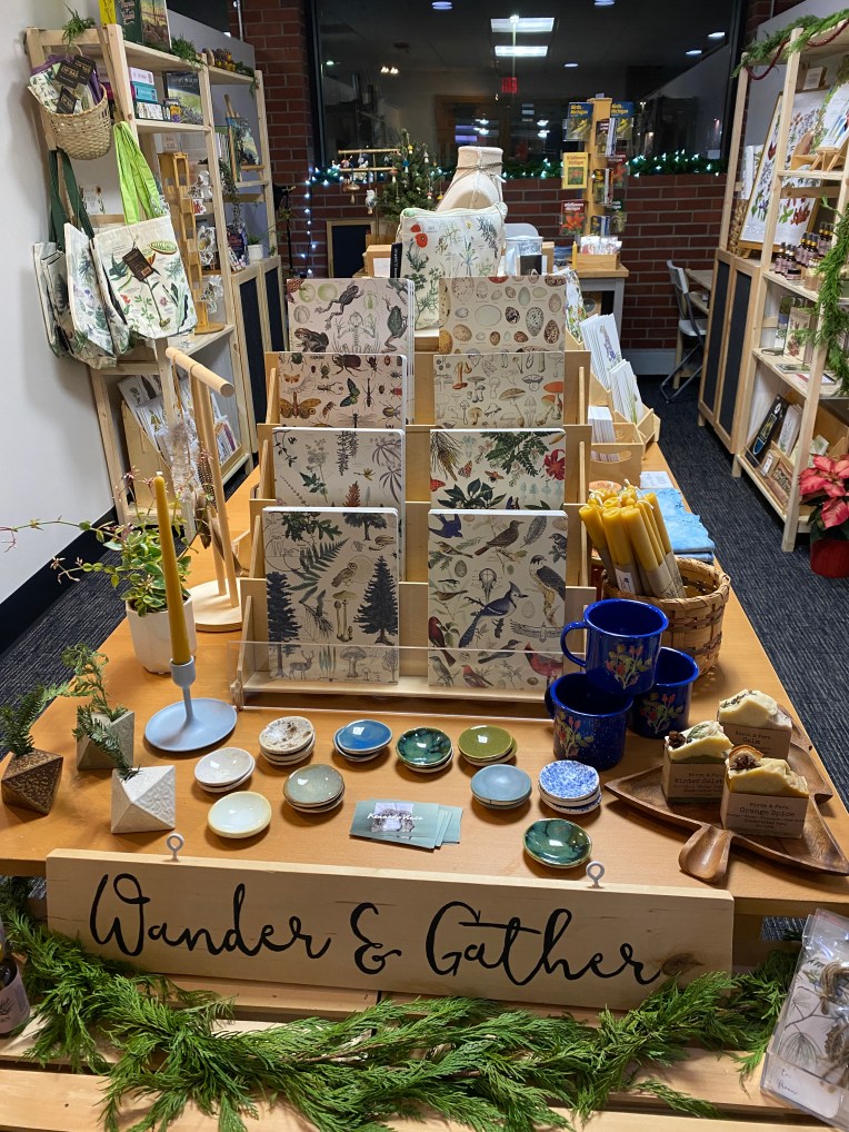 An image of Wander & Gather Shop, full of nature art and gifts.